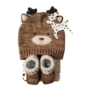 Little Me Brown Reindeer Baby Hat and Booties Set 0-12 Months